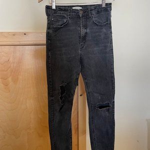 Zara ripped skinny black jeans W8